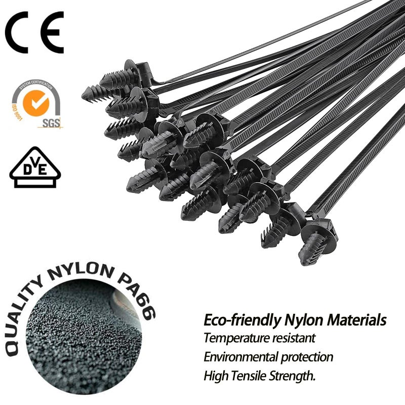 Niteguy 80 Pack Nylon Push Mount Cable Zip Tie, 8.3"x0.18" Heavy Duty Nylon Push Mount Self Locking UV Resistant Assortment for Indoor Wire Tying (Black) - Image 4